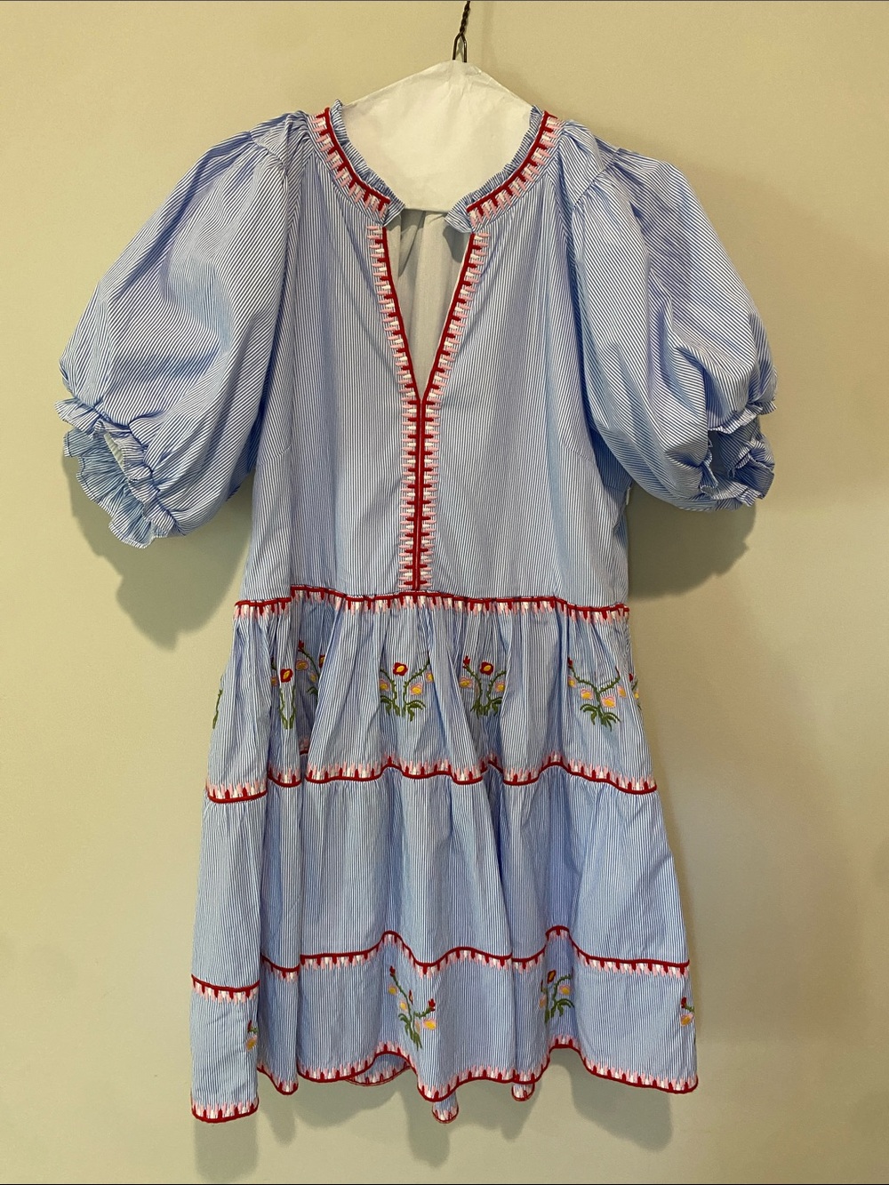 Light Blue Embroidered Puff-Sleeve Mini Dress - Picture 3 of 3